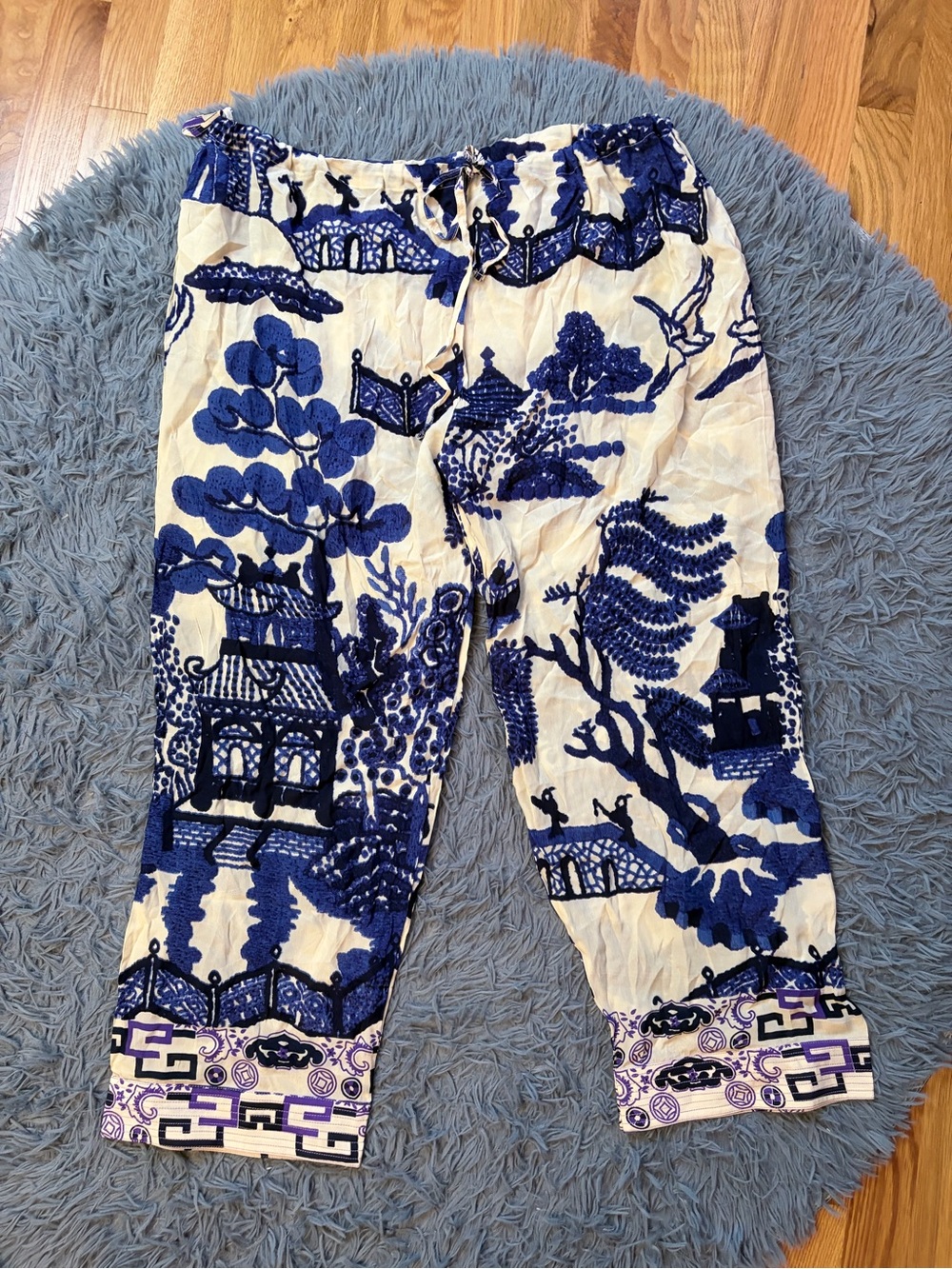 One Hundred Stars Lounge Wear Crepe Pants - Giant Willow Blue - Picture 2 of 8